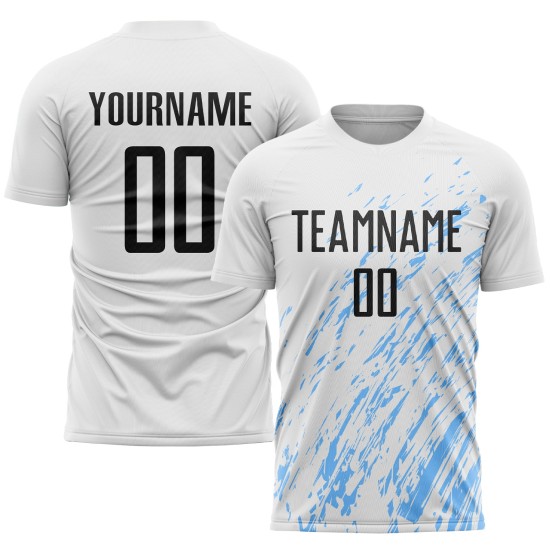 Custom White Blue Jersey Black-Light Sublimation Uniform Soccer Custom White Blue Jersey Black-Light Sublimation Uniform Soccer