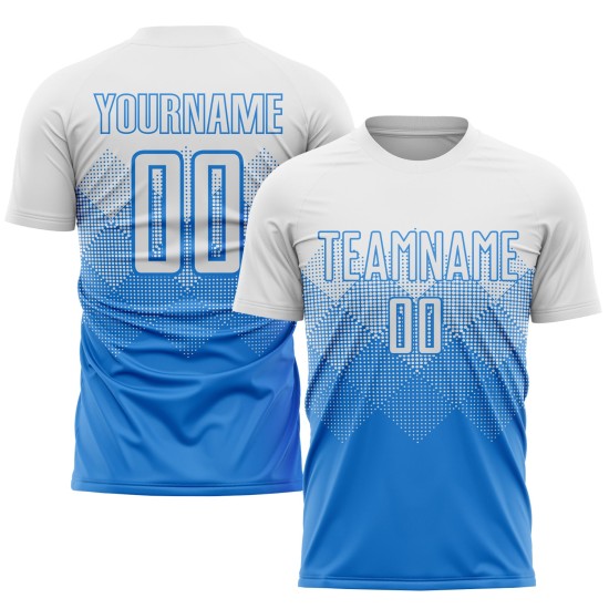 Powder Sublimation Custom Blue White Soccer Uniform Jersey Powder Sublimation Custom Blue White Soccer Uniform Jersey