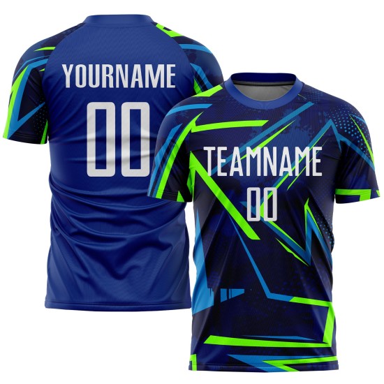 Green Royal Sublimation Jersey Soccer Uniform White-Neon Custom Green Royal Sublimation Jersey Soccer Uniform White-Neon Custom