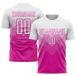 Uniform White Deep Pink Custom Sublimation Soccer Jersey