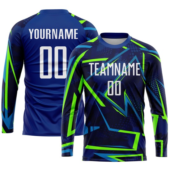 Green Royal Sublimation Jersey Soccer Uniform White-Neon Custom Green Royal Sublimation Jersey Soccer Uniform White-Neon Custom