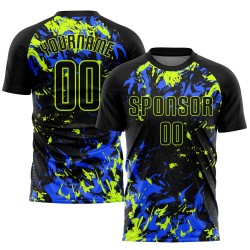 Uniform Custom Soccer Sublimation Black Black Jersey Neon Green-Royal
