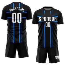 Soccer Custom Blue Uniform White-Light Black Sublimation Jersey