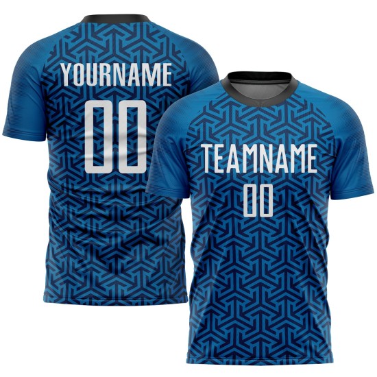 Sublimation Custom Blue Soccer Uniform White-Black Jersey Sublimation Custom Blue Soccer Uniform White-Black Jersey