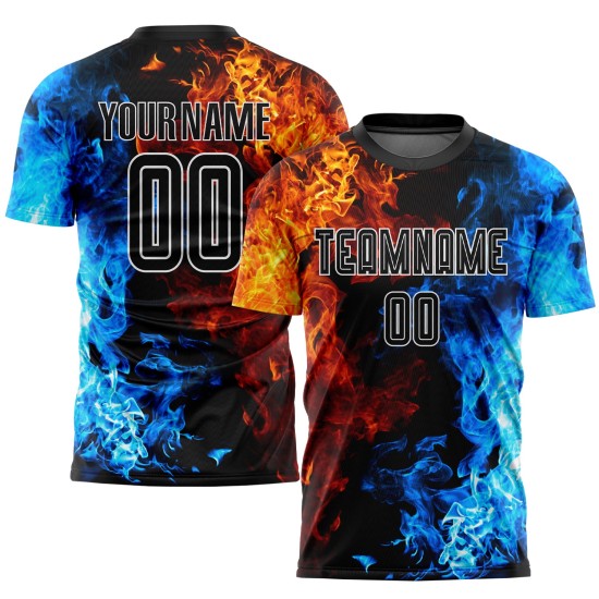 Black-White Jersey Flame Sublimation Figure Soccer Uniform Custom Black-White Jersey Flame Sublimation Figure Soccer Uniform Custom