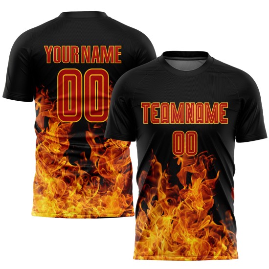 Sublimation Red-Gold Black Flame Soccer Uniform Custom Jersey Sublimation Red-Gold Black Flame Soccer Uniform Custom Jersey
