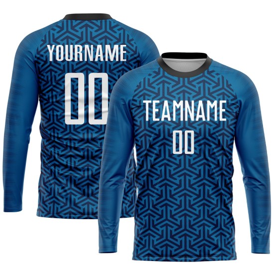 Sublimation Custom Blue Soccer Uniform White-Black Jersey Sublimation Custom Blue Soccer Uniform White-Black Jersey
