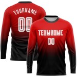 Soccer White-Black Red Fade Custom Sublimation Sleeve Fashion Uniform Long Jersey Soccer White-Black Red Fade Custom Sublimation Sleeve Fashion Uniform Long Jersey