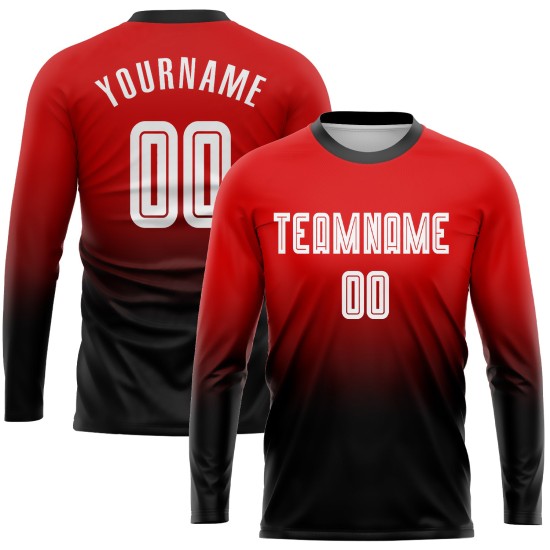 Soccer White-Black Red Fade Custom Sublimation Sleeve Fashion Uniform Long Jersey Soccer White-Black Red Fade Custom Sublimation Sleeve Fashion Uniform Long Jersey