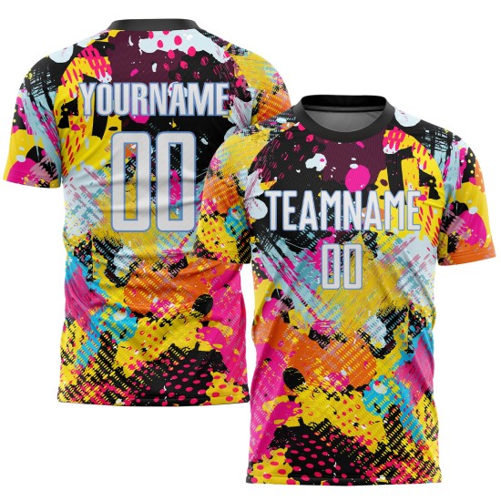 Pattern Uniform Custom Jersey Soccer White-Light Blue Graffiti Sublimation Pattern Uniform Custom Jersey Soccer White-Light Blue Graffiti Sublimation